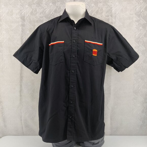 Burger King Shirt Mens Large Black Short Sleeve Button Up Uniform Embroidered - Picture 1 of 10
